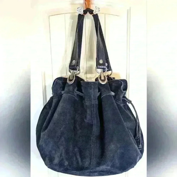 Lucky Brand Handbags - Lucky Brand Large Suede Leather Hobo Sling Bag Drawstring Magnet Closure